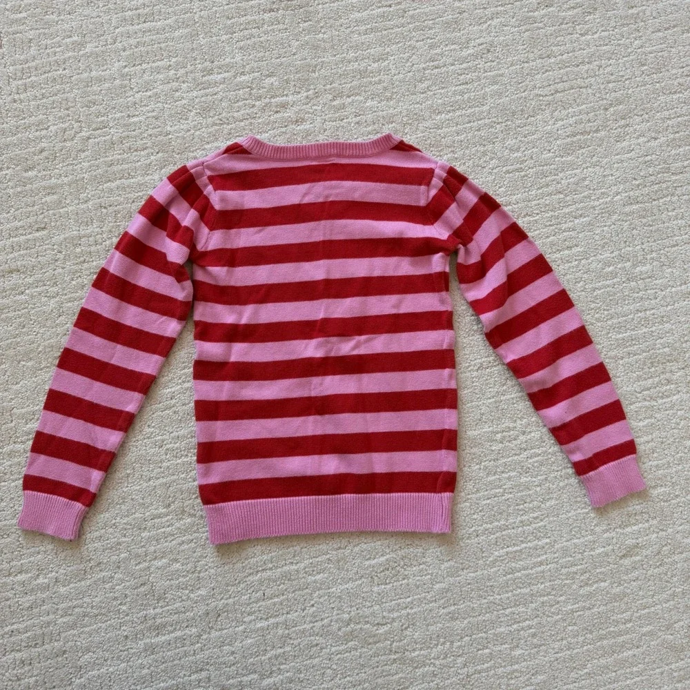 OshKosh B'gosh Girls‎ Pink Red Striped V-Neck Cotton Knit Sweater Size 6X Sporty